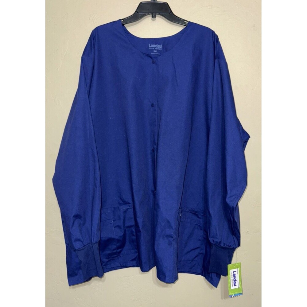 Landau NWT Men's 5XL Pro Flex‎ Scrub Jacket Blue Full Snap Medical Uniform Knit - Picture 2 of 7